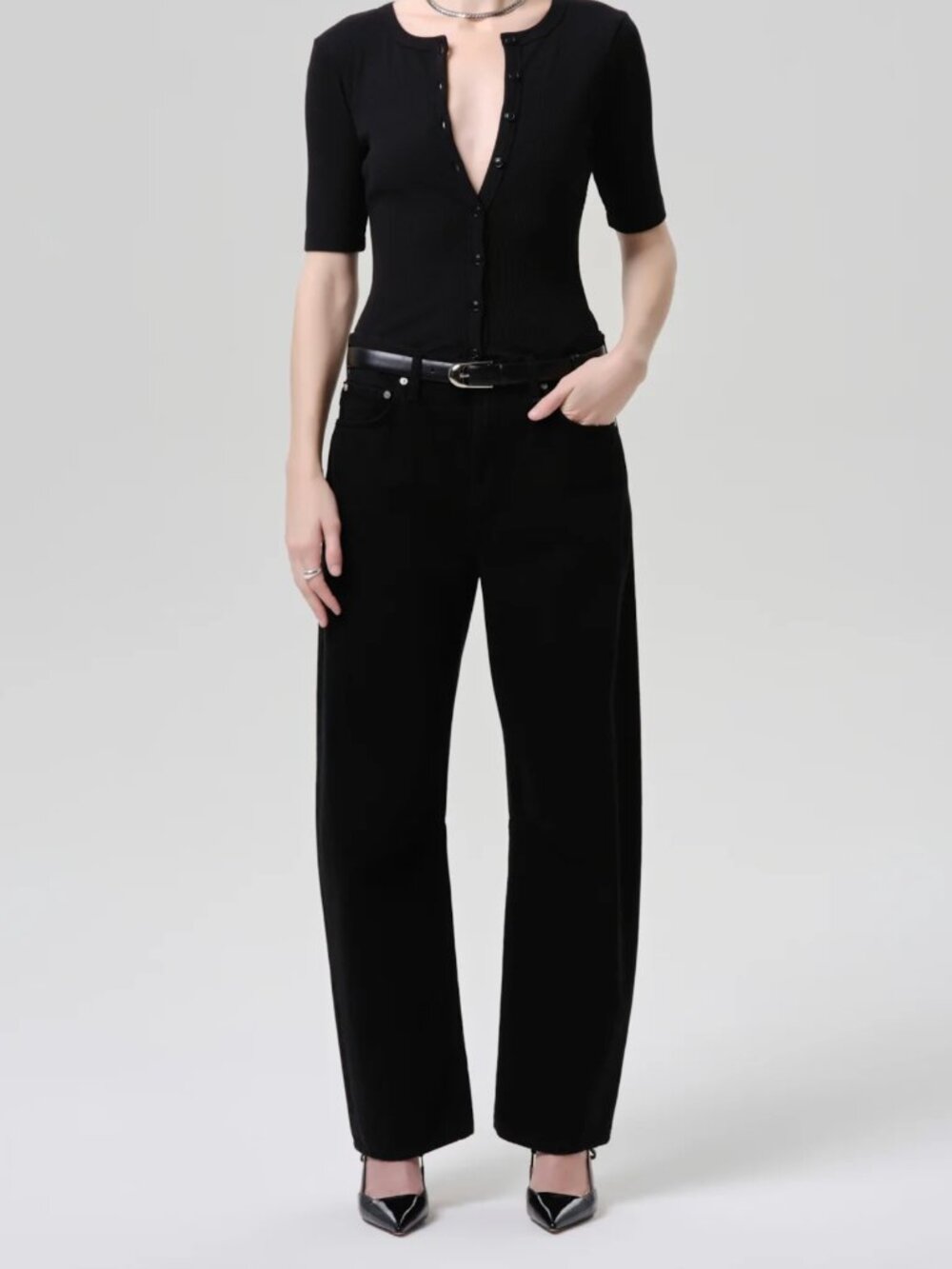 NWT Citizens of Humanity Miro Long Relaxed Jean in Solid Black